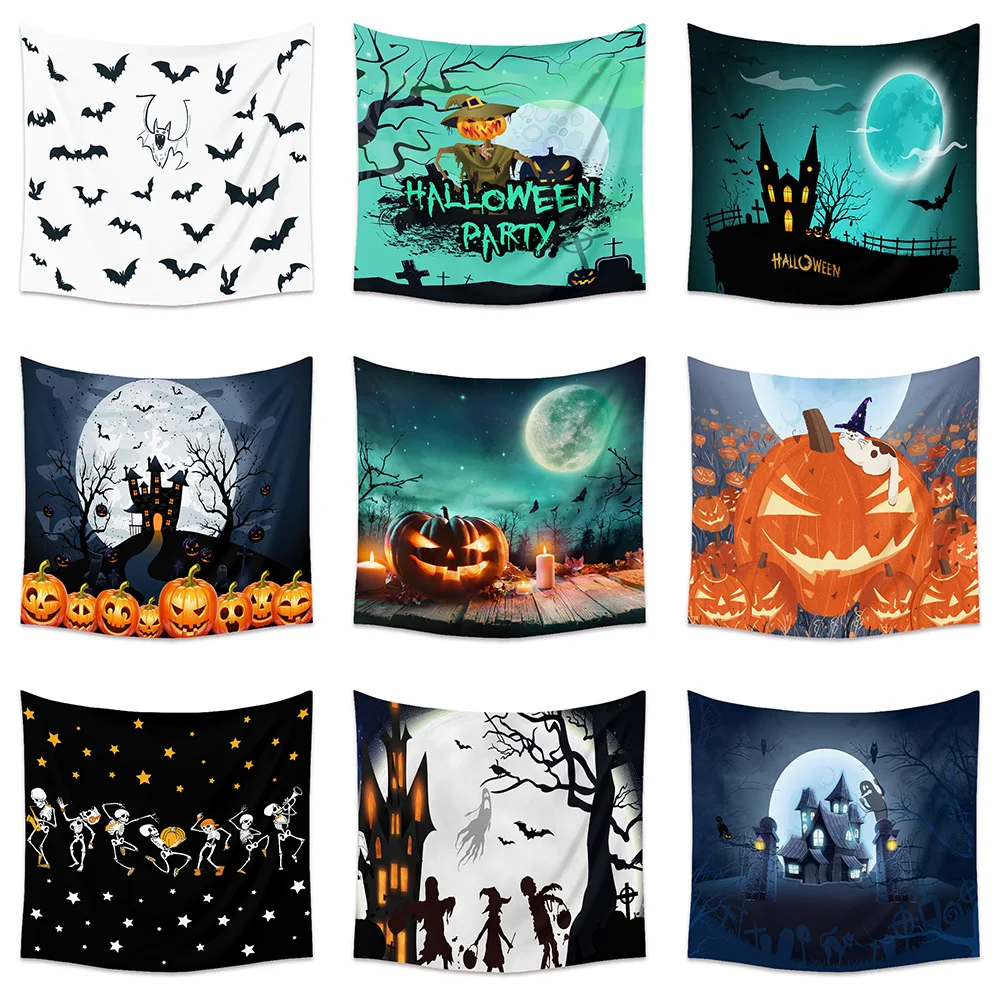 Halloween Horror Pumpkin Bat Death Print Tapestry Home Living Room Bedroom Wall Decoration Background Fabric 