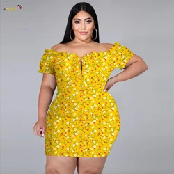 Women's Clothing Plus Size Dresses 2024 Autumn Urban Casual Soild Color Knitted Sexy Off-Shoulder Dress Lace-up Nightclub Skirt