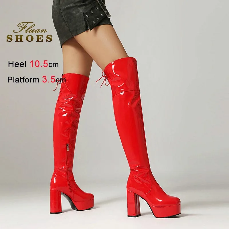 

Модные эластичные высокие сапоги на супервысоком каблуке для женщин, ботфорты выше колена, осенне-зимние сапоги на толстой подошве, сапоги для сценических выступлений, ботфорты до бедра CD