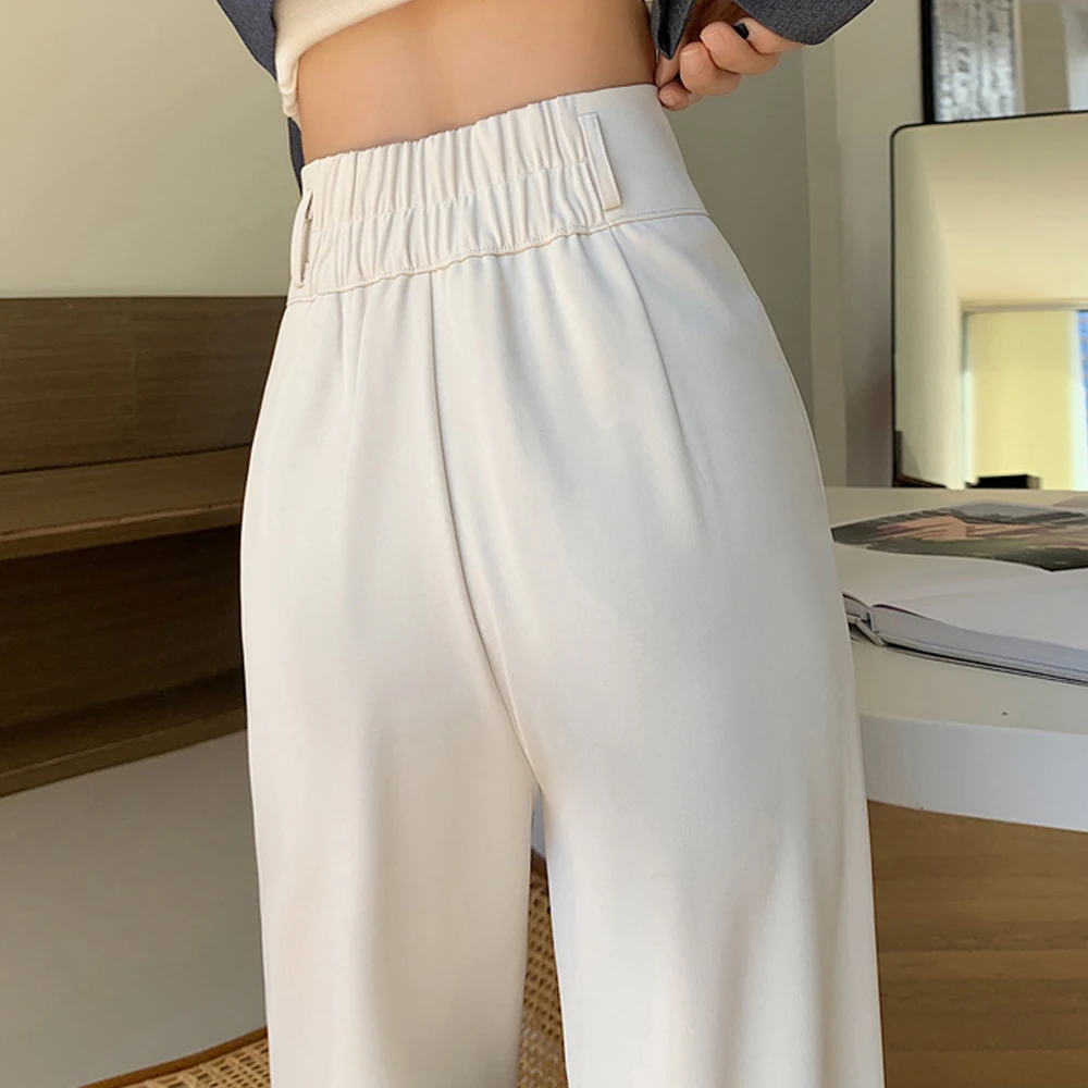 High Waist Women Suit Pants Office Lady Korean Fashion Draped Straight Long Trousers Casual Loose Female Wide Leg Pants