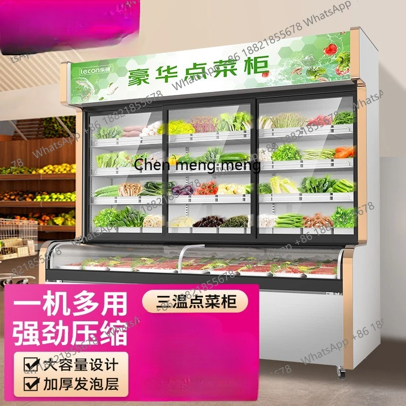 Armário de manutenção fresca de vegetais com 3 temperaturas, churrasco comercial, la carte, congelador congelado, armário de exibição malatang