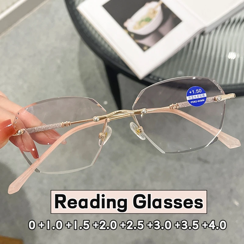 

New Style Reading Glasses with Diamond Ladies Luxury Design Gradient Pink Presbyopia Fashion Square Far Sight Eyewear 0 To +4.0