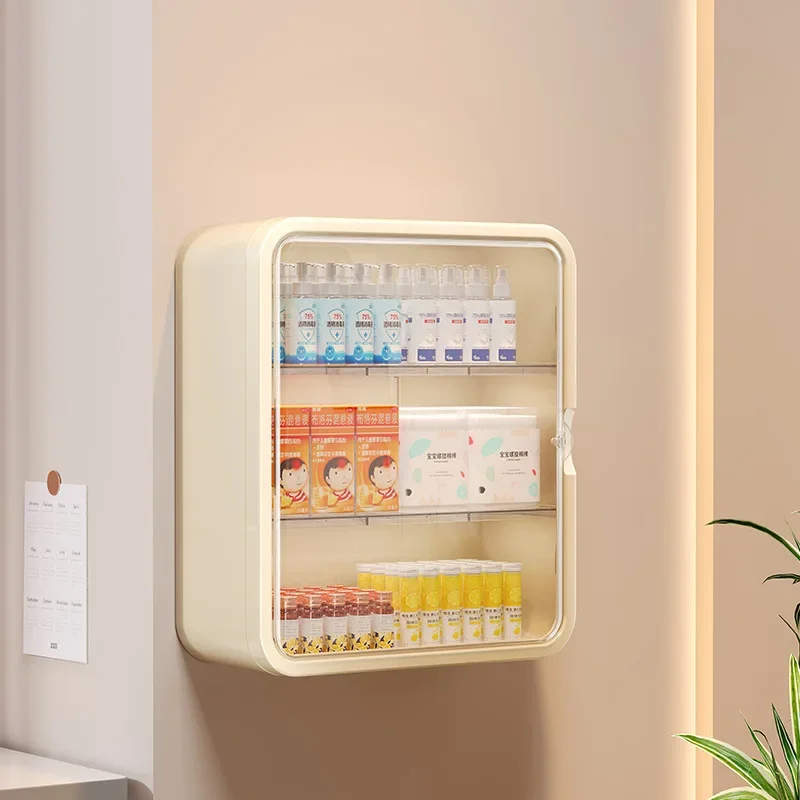 

Wall Mounted Medicine Cabinet Multi-layer Transparent First Aid Box Magnetic Storage Organizer for Home