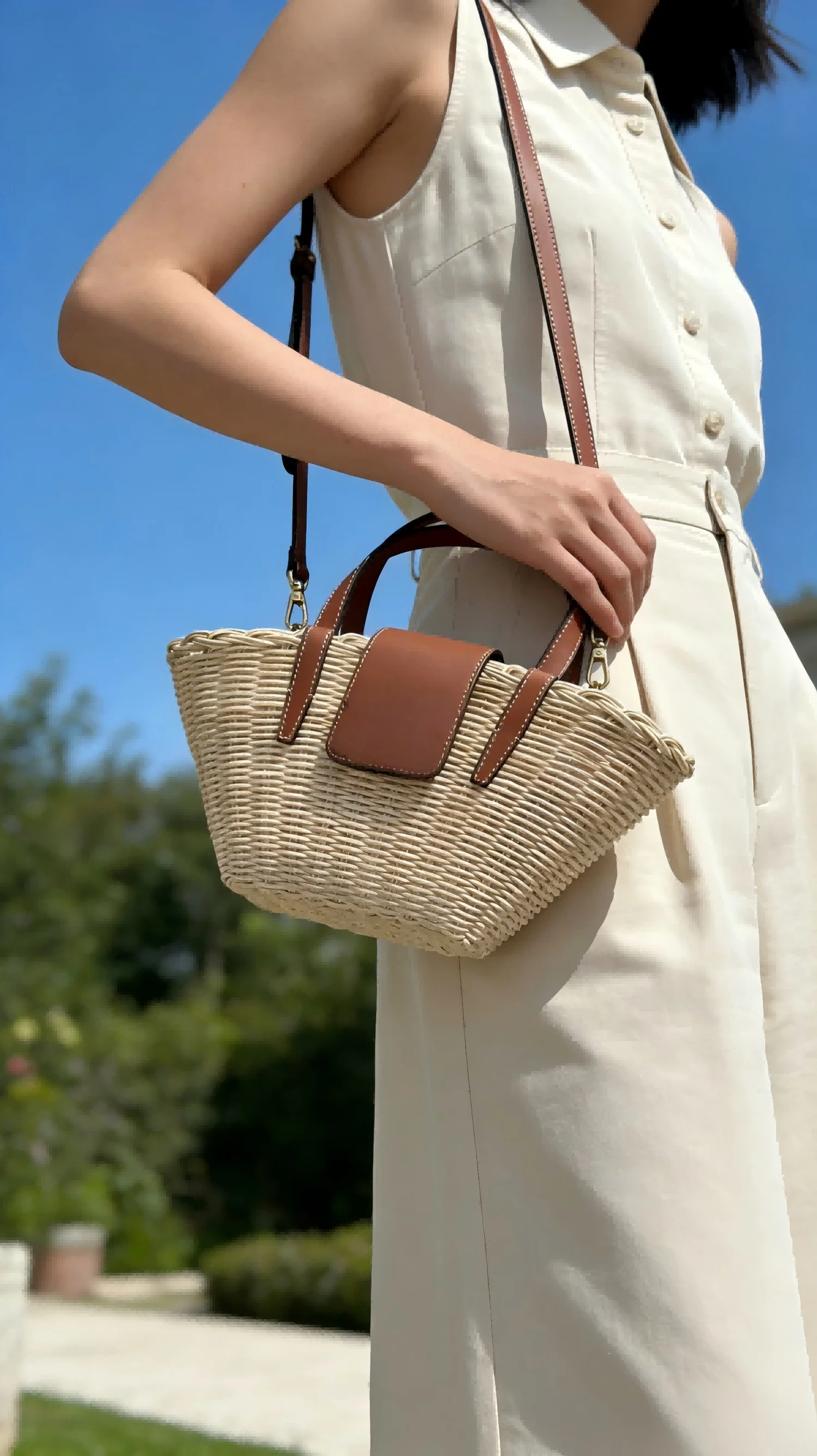 

Boho Straw Woven Shoulder Bag, Two-Tone Crossbody Purse, Natural Texture Daily Handbag for Matching Spring and Summer Outfits