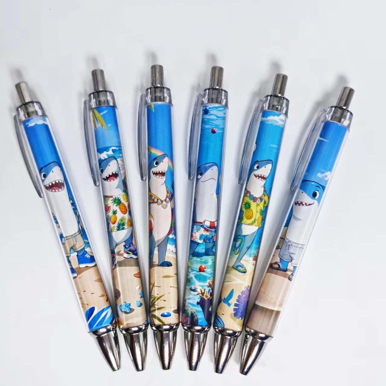 

6pcs/12pcs Summer Shark Theme Ballpoint Pen Creative Shark Press Pen Daily Office Student Learning Stationery Gift Pen