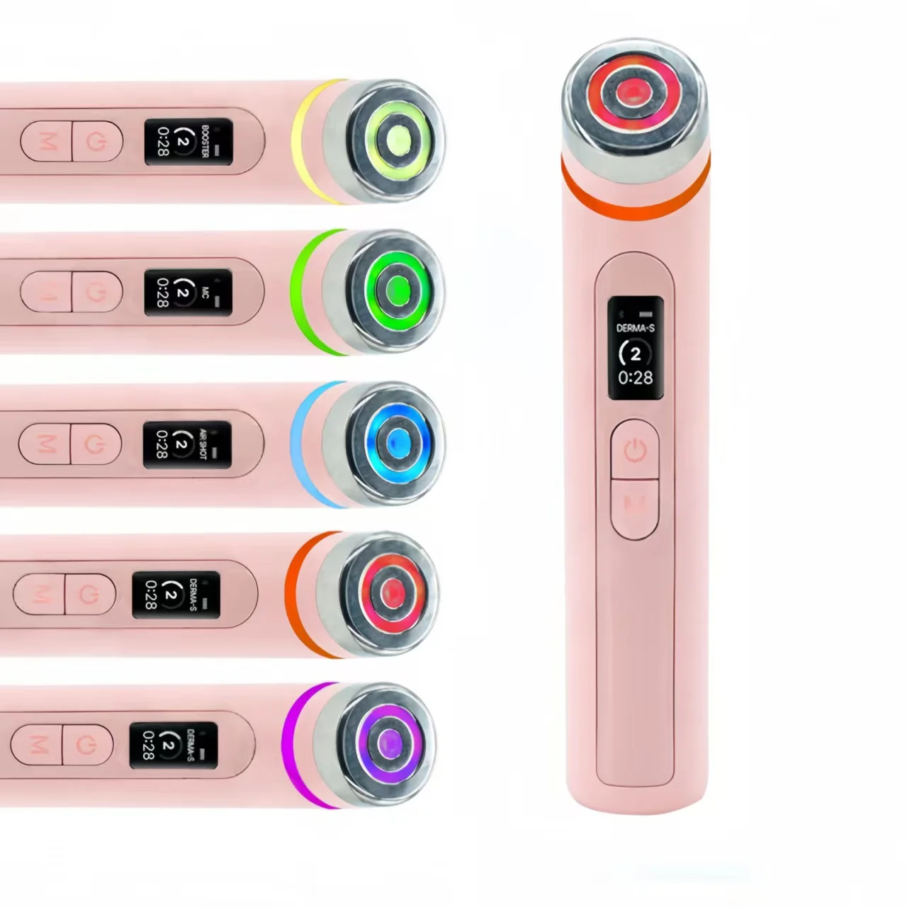 

Новинка 2026: Розовый портативный перезаряжаемый бустер-аппарат для ухода за кожей, 6-в-1 многофункциональный массажер для глаз и лица