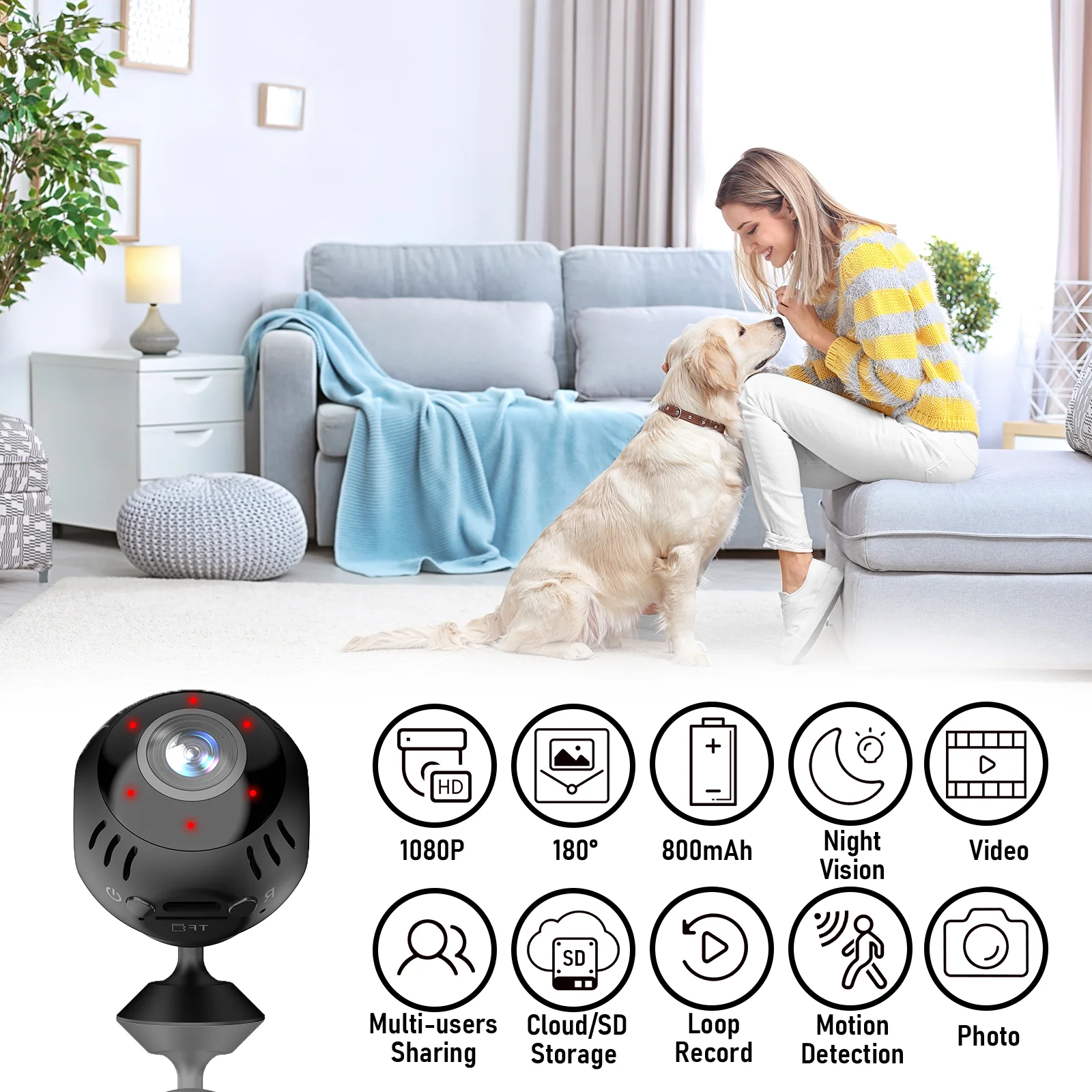 Câmera Espiã Mini Wifi UHD 180 °   Câmera de Segurança Digital Panorâmica HD para Monitoramento Residencial com Alarme de Movimento IR e Micro Câmera