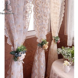 American Retro Romantic Coffee Semi Short Beautiful Embroidered Long Curtain for Kitchen Door Curtain Window Decor Valance Tulle