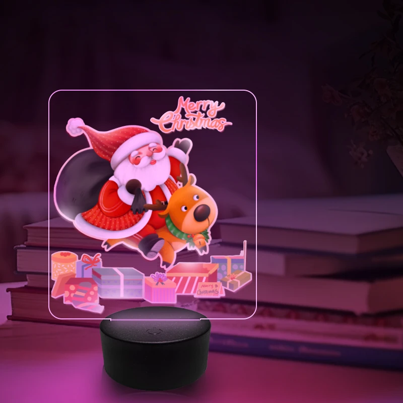 Veilleuse LED USB personnalisée, lampe 3D personnalisée, décoration de Noël, veilleuse de chambre à coucher, cadeau pour enfants, base noire, 7 documents