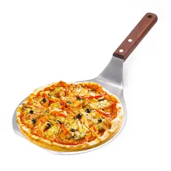 Stainless Steel Pizza Peel Round Pizza Spatula with Wood Handle Cake Lifter Transfer Tray Pizza Shovel for Baking Accessories