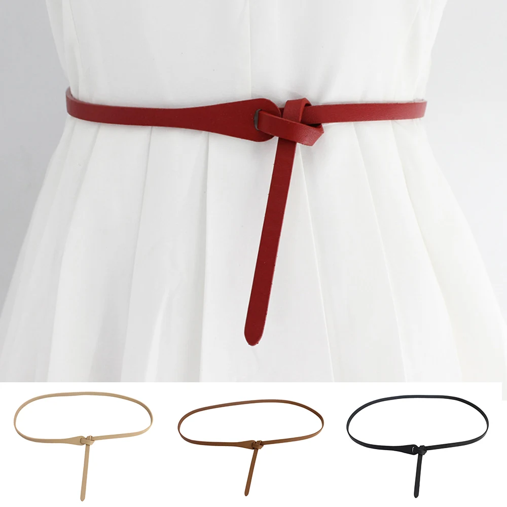 

Soft Leather Slim Waist Belt Solid Color Knotted Decorated Waistband Narrow Self Tie Waist Chain PU Thin Knot Women Simple Belt