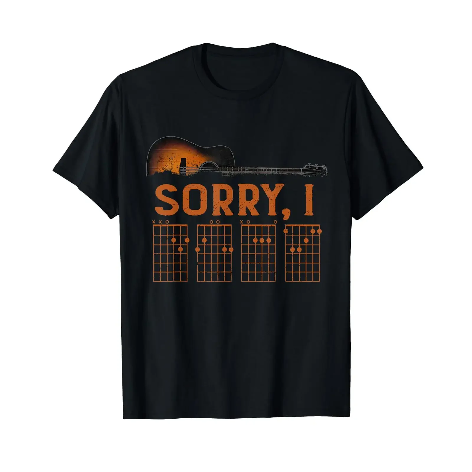 Sorry I D G A F Funny Message Guitar Chords Guitarist T Shirt vintage Washed Casual Stretched homme Stylish