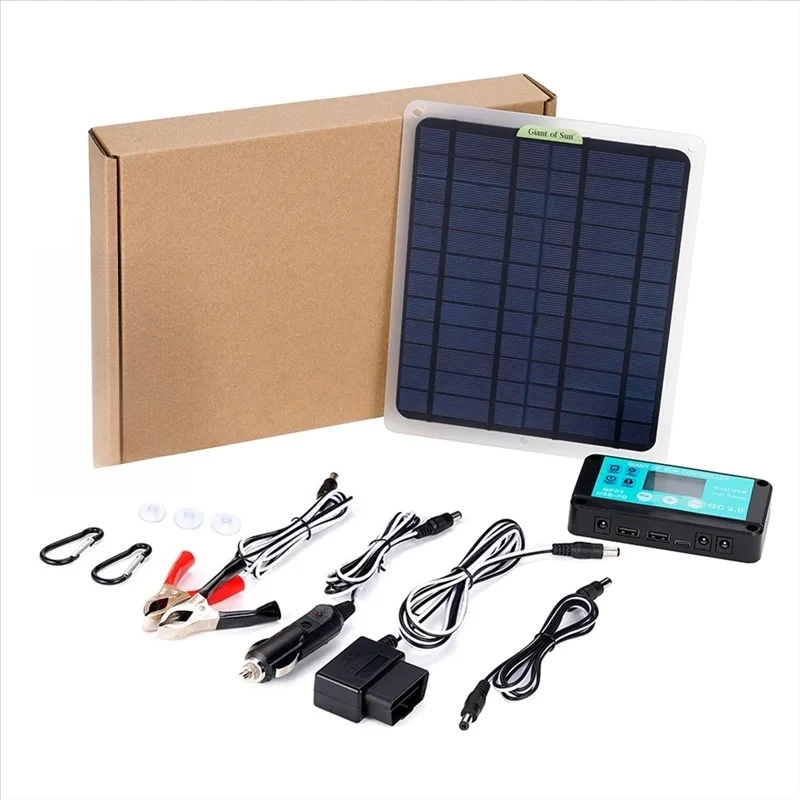 20W Solar Panel 12V 10A Battery Controller Car Charger Outdoor Battery Supply for Vehicle Battery with OBD Plug XT