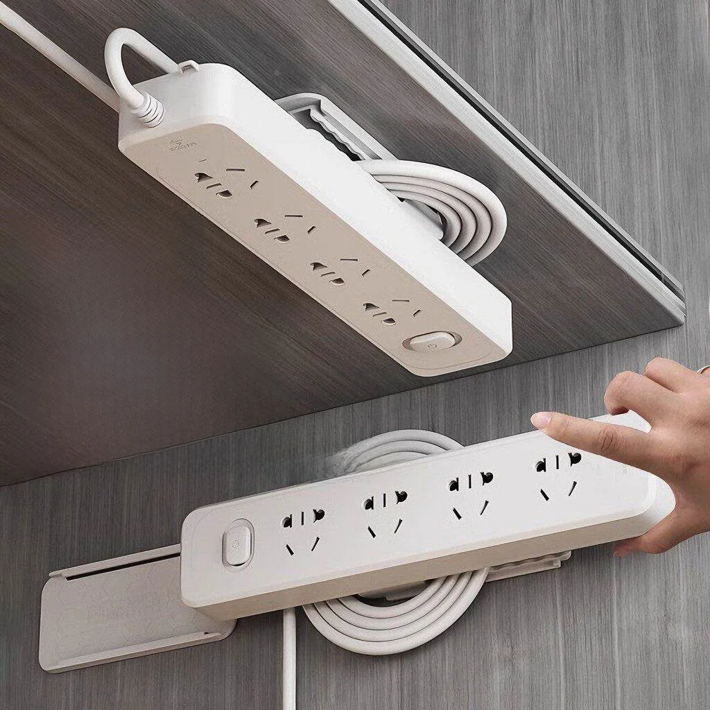 壁掛け式ソケットストリップオーガナイザー-穴あけ不要ルーター収納-延長コード固定ホルダー-家庭整理-ケーブル管理