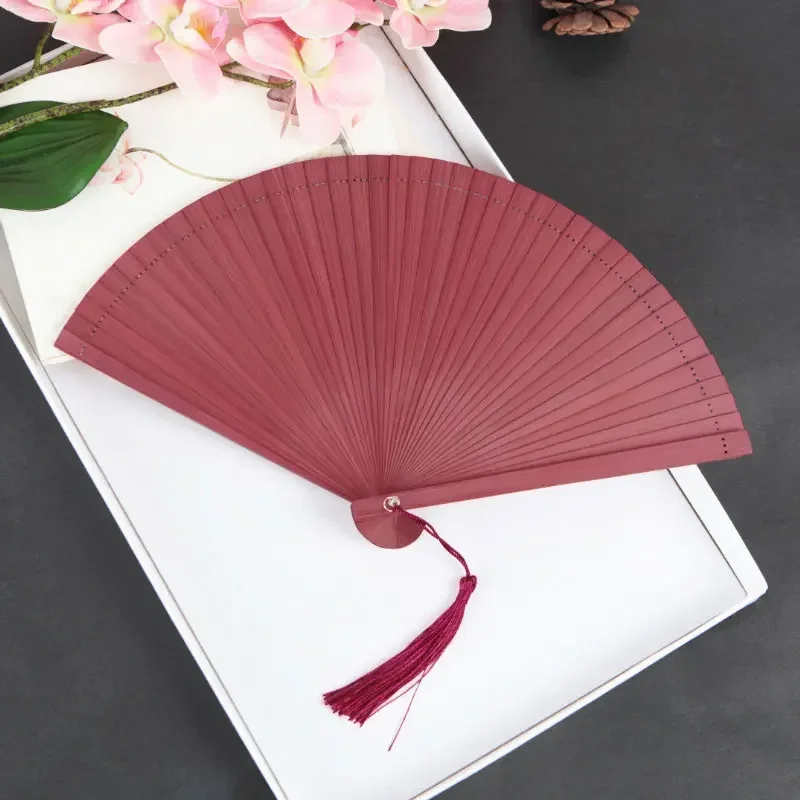 Chinese Bamboo Folding Fan Classical Elegant Handheld Fans Perform Props Solid Color Fan Home Decor Supplies Wedding Souvenir