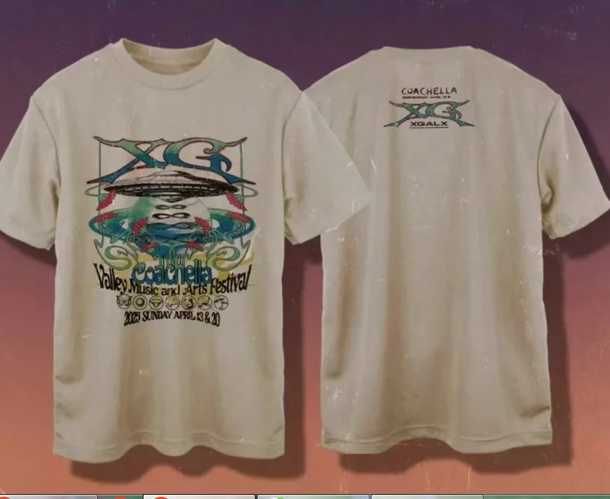 Nueva camiseta informal negra con reimpresión Unisex Coachella 2025 Xgalx con Ufo, camiseta para hombre y mujer, Camiseta de algodón con cuello redondo, camisetas de gran tamaño