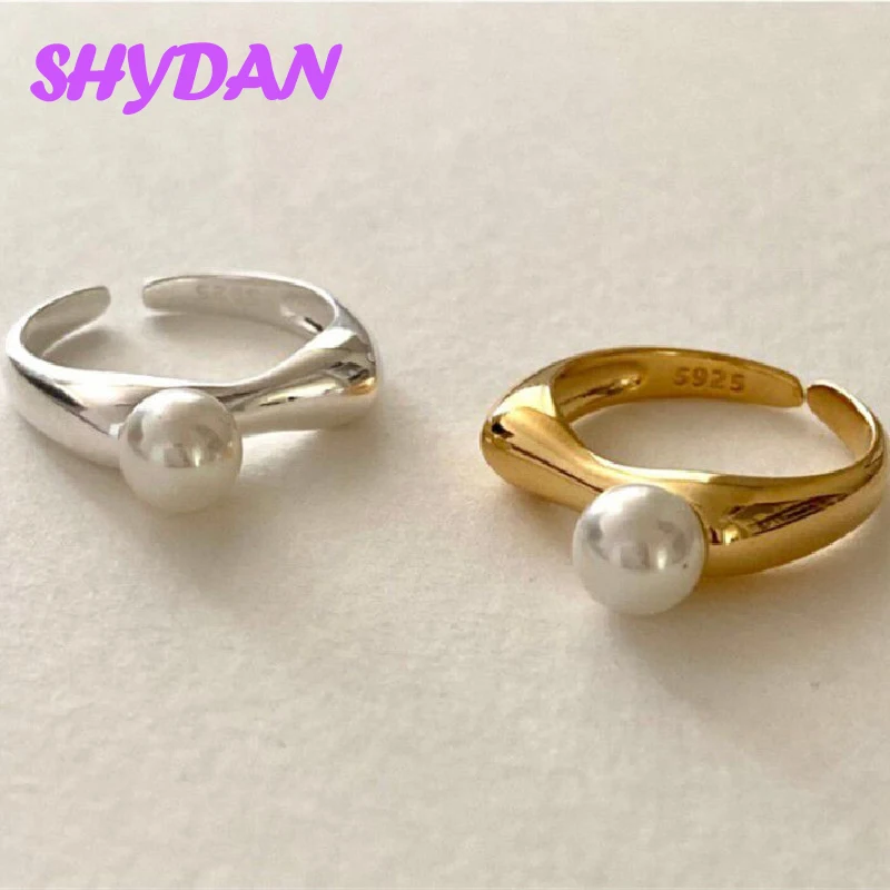 SHYDAN 925 Sterling Silber 18K Gold Perlen Verstellbare Ringe für Damen Mädchen Modeschmuck