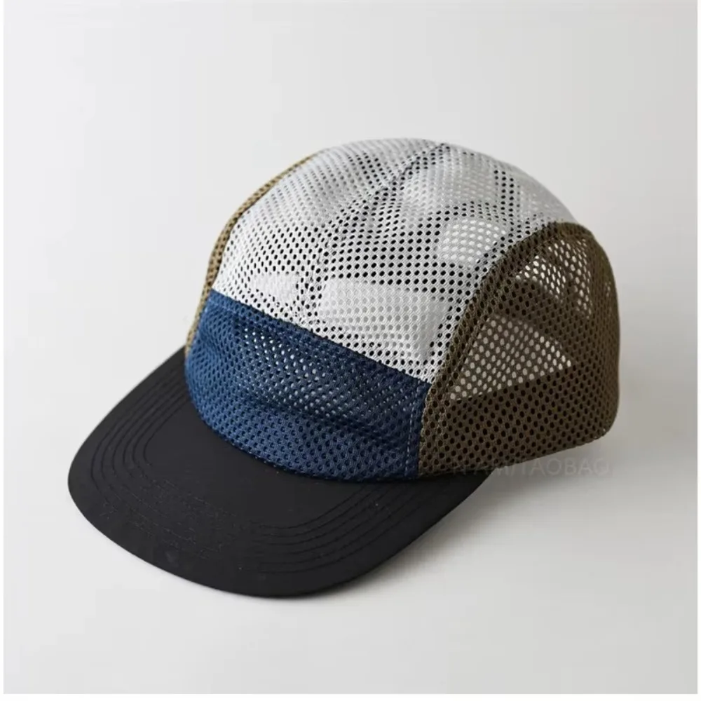 Fashion Retro Mesh Baseball Cap 5 Panel Flat-brimmed Sun Visor Cap Adjustable Breathable Quick-drying Hat Unisex