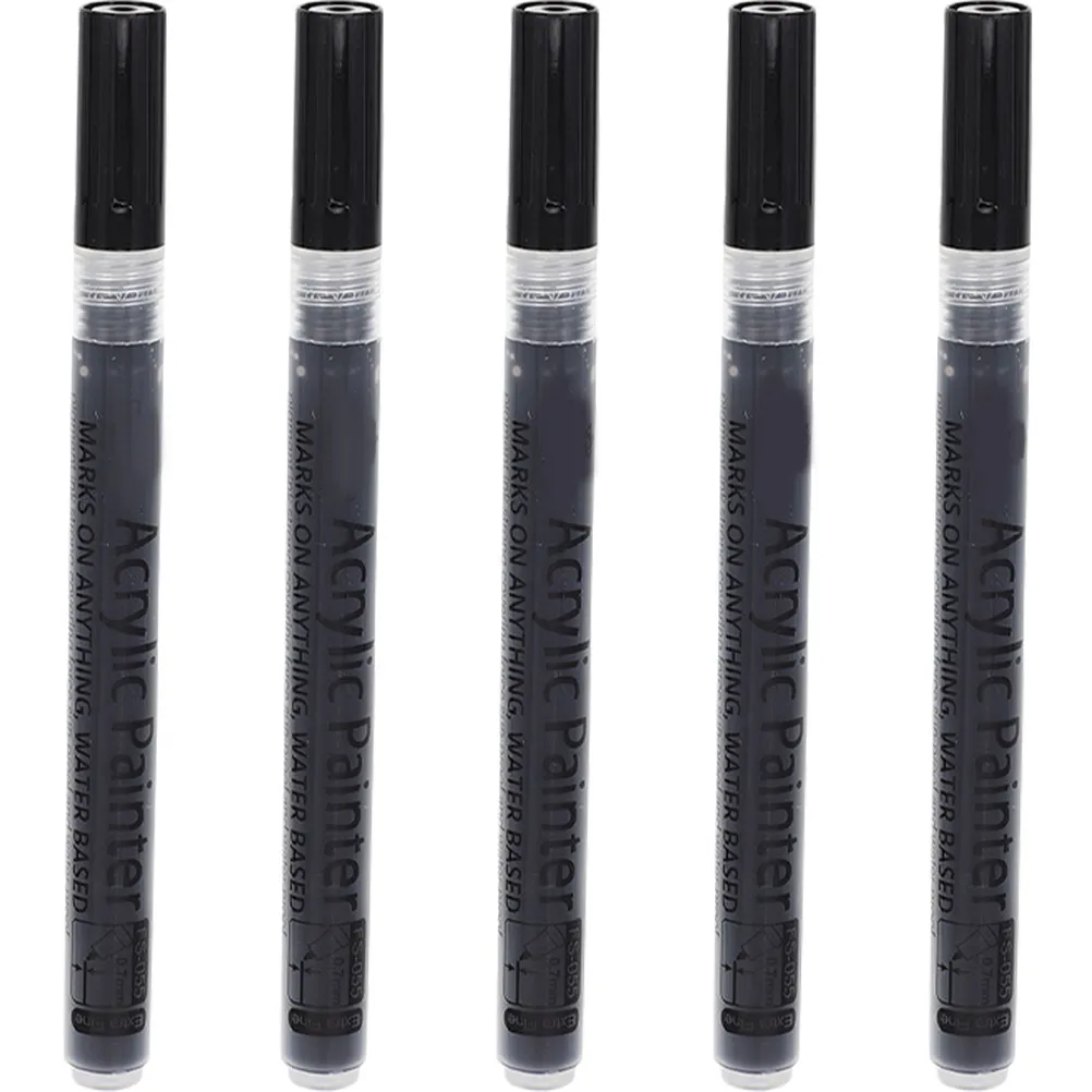 

5Pcs Black Acrylic Paint Markers Fine Tip 0.7mm for Canvas Wood Sketching Painting Writing Marking Art Projects Beginners