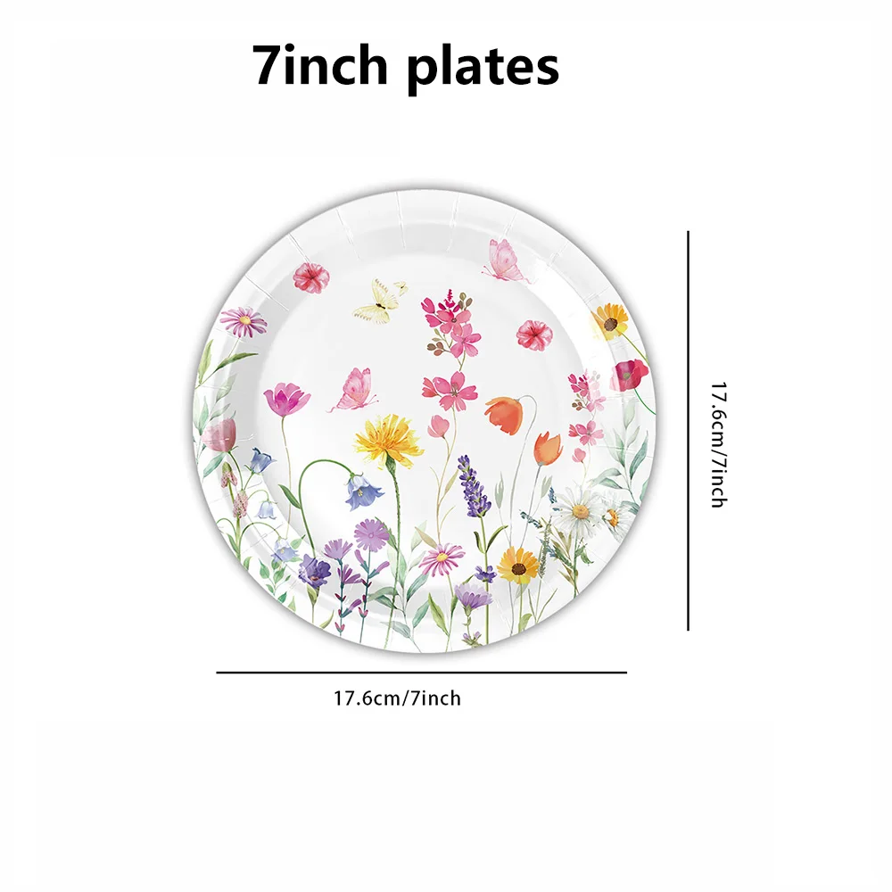 10/30/50Pcs Wildflower Butterfly Daisy Disposable Tableware 7inch Paper Plates & Cups Birthday Baby Shower Tea Party Supplies