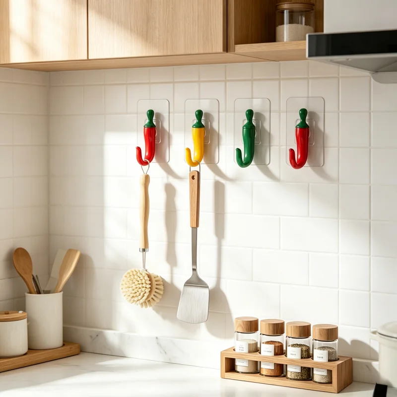 3-18PCS Chili Pepper Wall Hooks No Drill Self Adhesive Hooks Kitchen Storage Hooks for Home Wall Hanging Organization