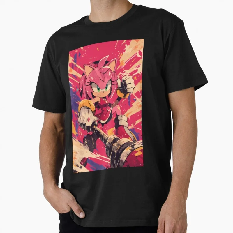 

Amy Rose Sonic Shadow the Hedgehog Gift t shirt for Anime lover 0505 Short Sleeve Cartoon Graphic Tee Y2K clothes All size Tops