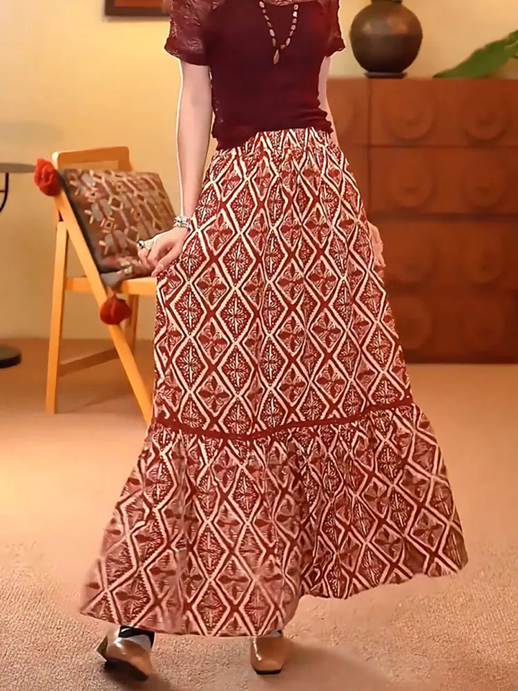 

Ele Floral Print A-Line Midi Skirt Draped Summer New Sle Vaion Aosphere Faionable Women's plus Size Skirts