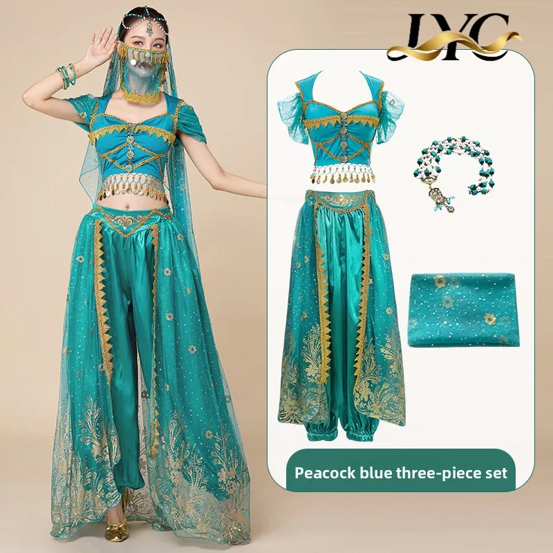 Costume di Halloween Aladdin Jasmine Princess Danza del ventre Abito esotico per le donne Set di spettacoli di ballerini della regione occidentale