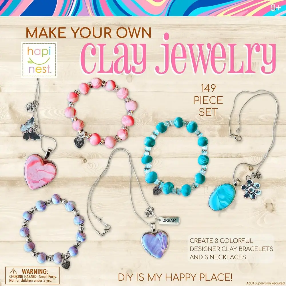

Make Your Own Clay Jewelry Making Kit for Girls,Create 3 Bracelets & 3 Necklaces