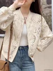 Lace Biker Jacket 2023 Autumn New Brand High Quality Full Lace Outwear Leisure Casual Short Jacket Metal Zipper Jacket