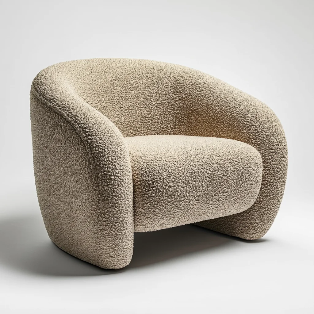 #Modern  Nordic Minimalist Lazy Sofa Cream White Boucle Fabric Chair Lamb Wool Lounge Accent Chair Single Sofa