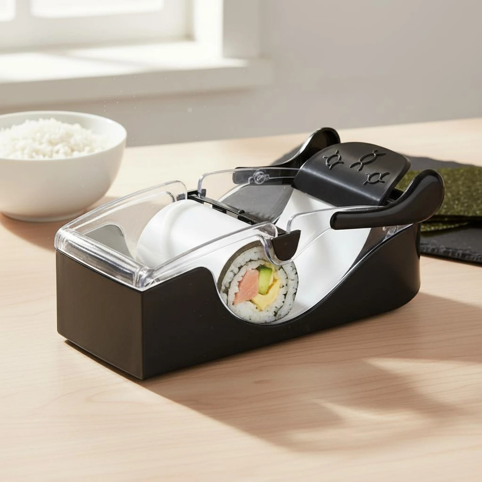 Rolled Sushi Mold Transparent Sushi Rolling Mold Seaweed Rice Roll Tool Pressing Handle Curved Channel