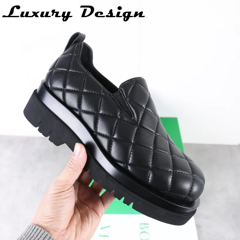 

Men Genuine Leather Casual Loafers Round Toe Chunky Sole Shoes Women High Quality Handmade Shoes Luxury Brand Flat Sneakers