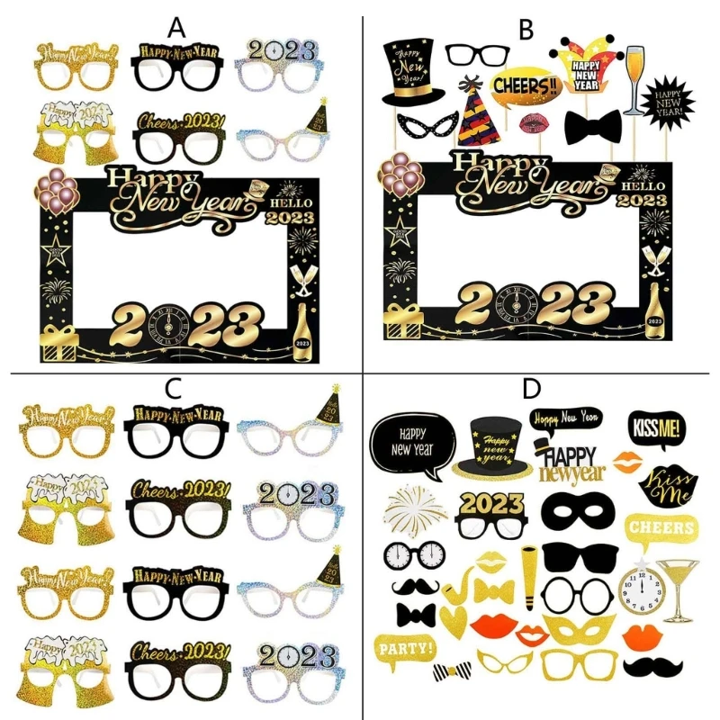 New Year Photo Booth Props Paper Eyeglasses Decorations Selfies for Kids Adults