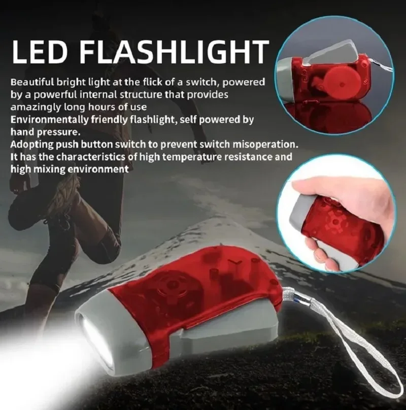 LED Camping Lamp Light 3 Colors Hand Pressing Dynamo Crank Power for Outdoor Home Wind Up Flashlight Mini Self Generating Torch