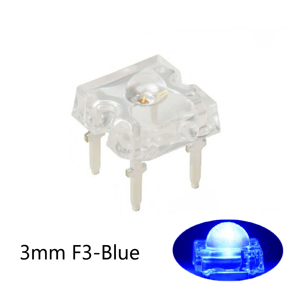 50PCS/lot 3mm F3 Piranha LED White Red Green Blue Yellow 3mm LED Dome Led Lamp Wide Angle Super Bright Leds 4-Pin Diodes Bulb