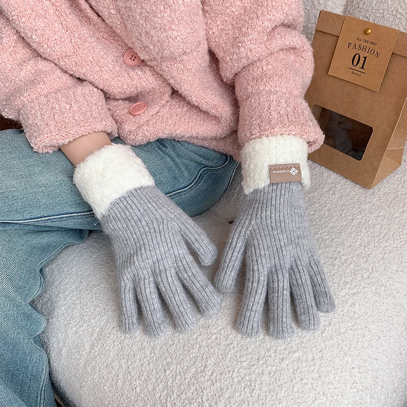 Knitted gloves for women autumn and winter Christmas thickened velvet warm long fingerless gloves for lady