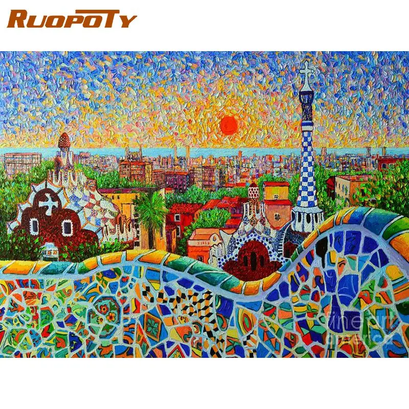 

RUOPOTY Abstract Painting By Numbers For Handiwork Colorful House Coloring By Numbers For Adults DIY Gift On Canvas Wall Decors