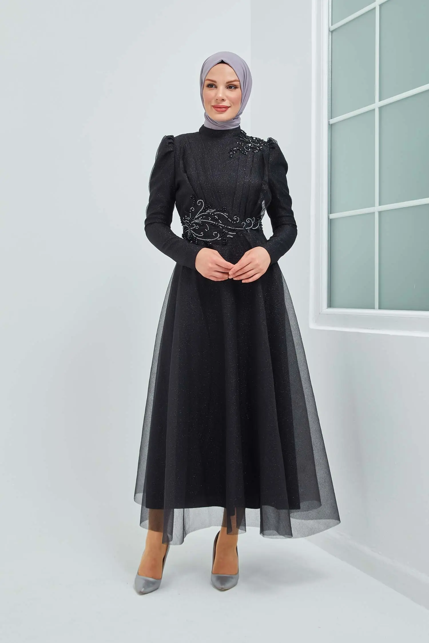 Muslim Fashion Islamic Clothing Evening Dress Women O-neck Long Sleeve Embroidery Print