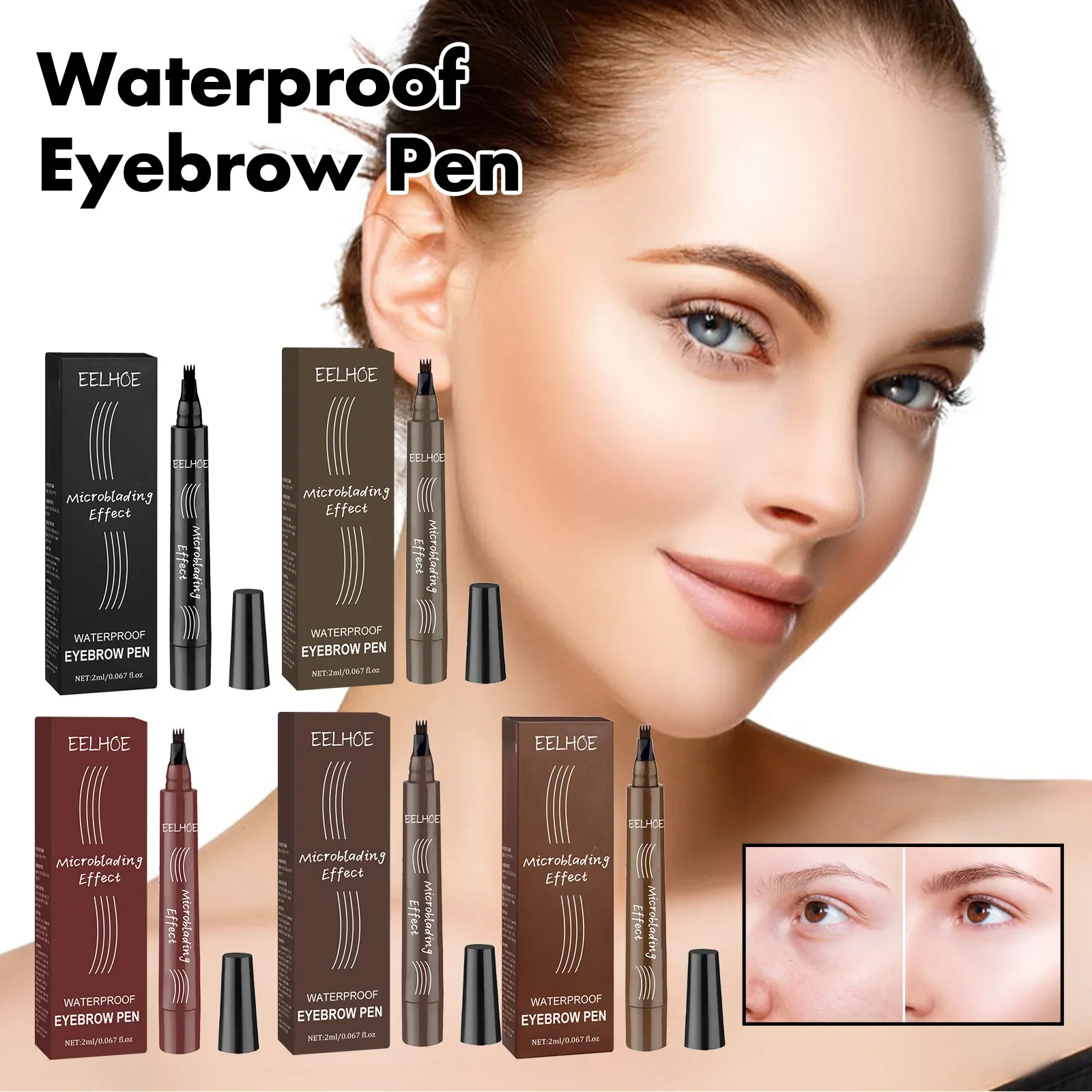 Eelhoe Four-Fork Water Eyebrow Pencil Long-Lasting Waterproof Sweat-Proof Not Smudge Four-Head Liquid Wild Eyebrow Pencil