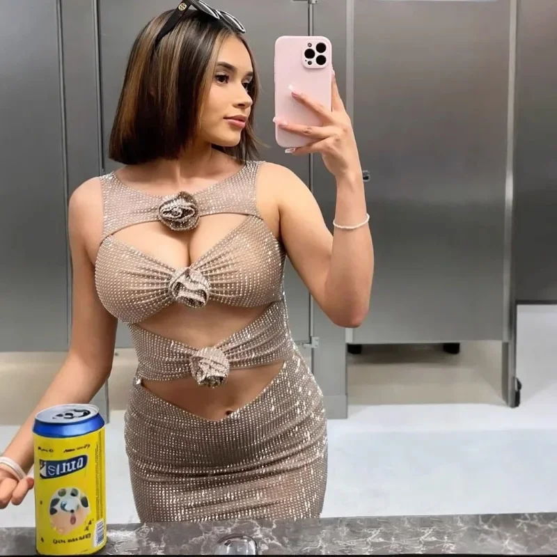 Robe de soirée de luxe pour femmes, strass scintillants, Sexy, découpée, belles fleurs 3D, décoration, Mini robe débardeur, nouvelle collection 2025