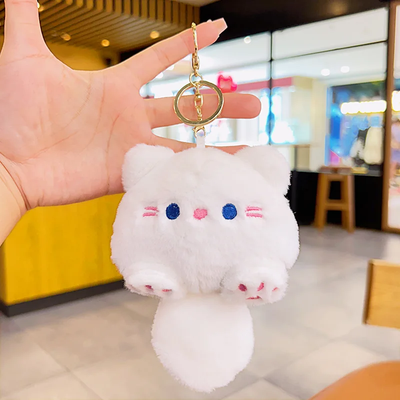 Kawaii Cat Wallet Keychain Plush Pussy Purse Keyring Lithe Car Pendant Soft Keychains Sound Tail Bag Pendant Lint Gift For Girl