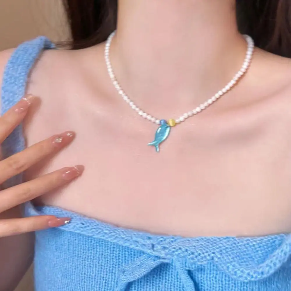 

Trendy Sweet Mini Fish Necklace Bohemia Handmade Beads Pendant Necklace Colorful Jewelry Ocean Style Beach Choker Girls