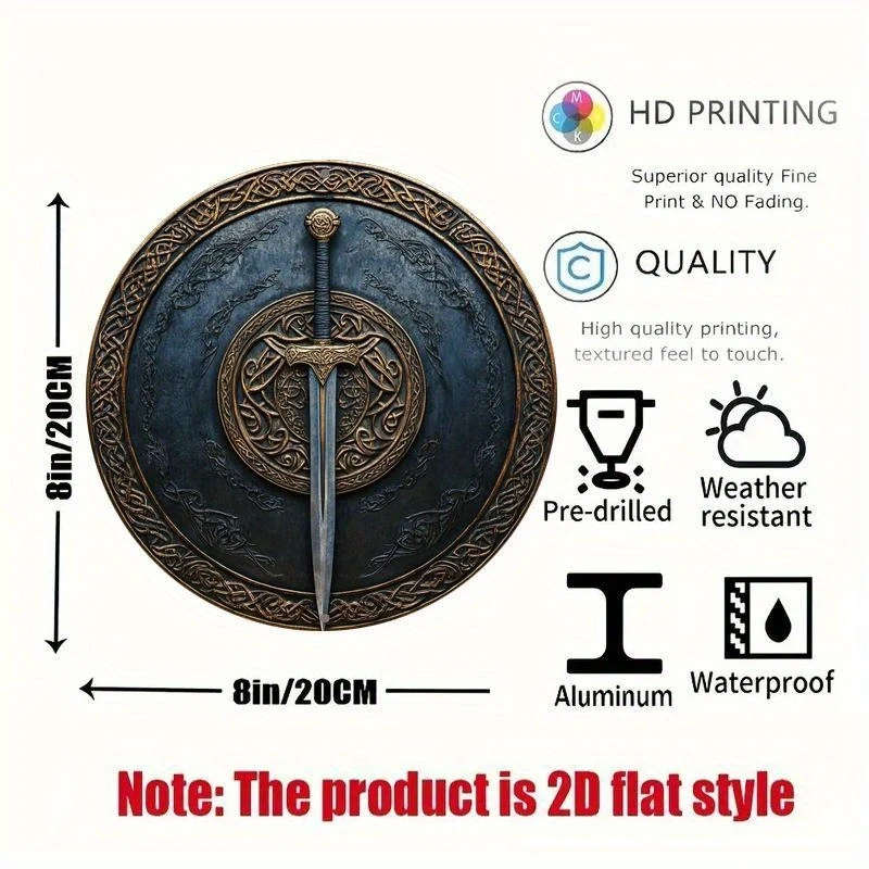 1 Piece 2D Sword Pattern Wooden Disc Sign Design 8 inch Suitable for Home Cafe Bar Garden Decoration Wall Plaque Indoor view 4