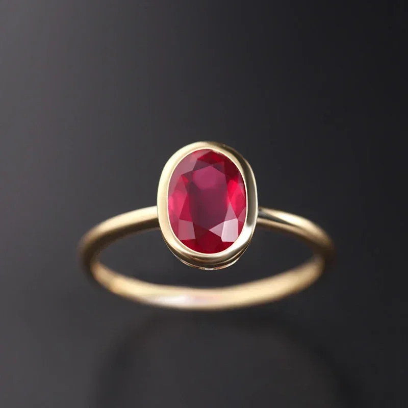 Cincin Rubi Oval klasik untuk wanita, perhiasan perak pertunangan pernikahan sederhana mewah ringan elegan