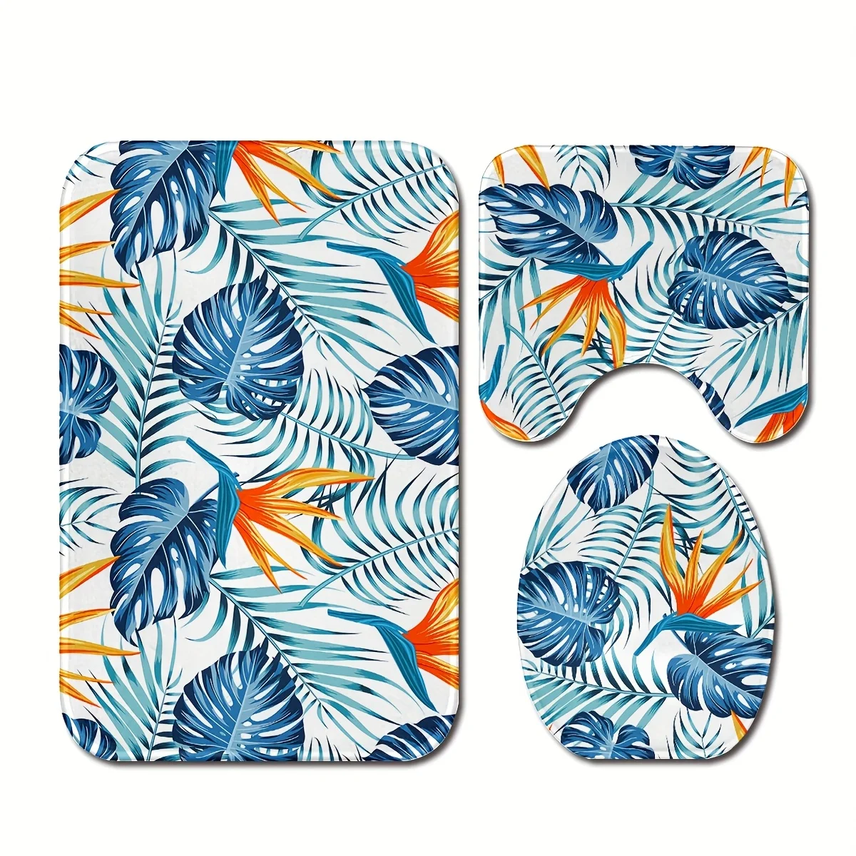 

3 шт., весенне-летний узор с тропическими растениями, полиэфирная ткань, можно стирать в машине, U-образное сиденье для унитаза, нескользящий коврик