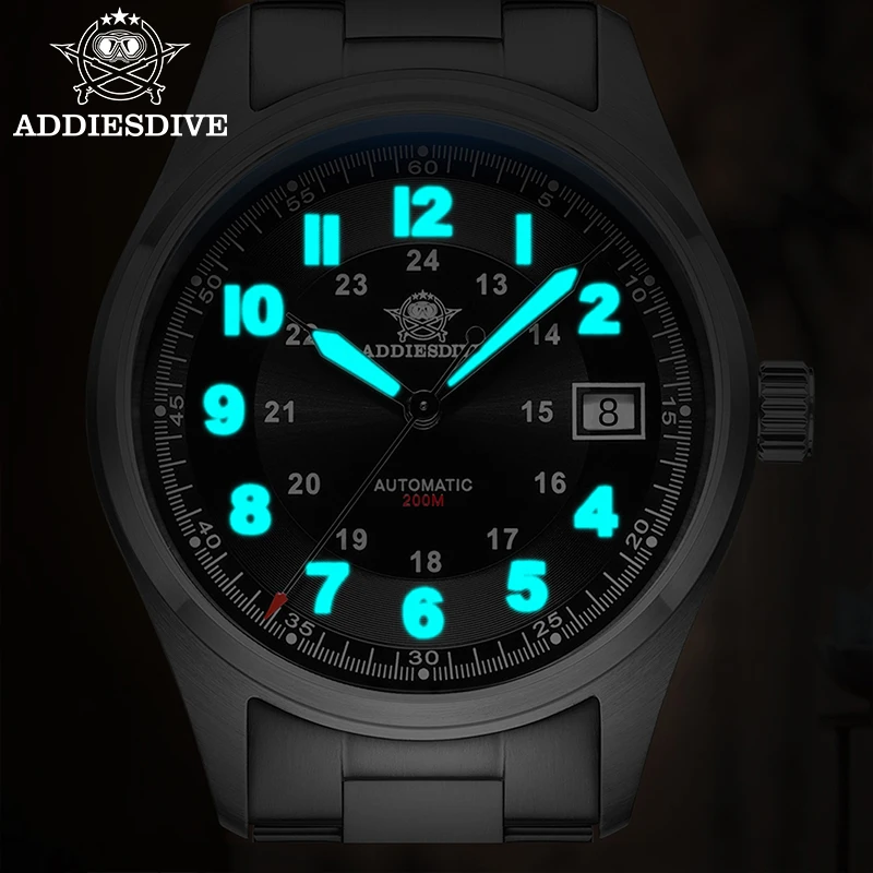 ADDIESDIVE Men's Automatic Watch 200m Water Resistance BGW9 Super Luminous Sapphire Glass Date Display Mechanical Wristwatch