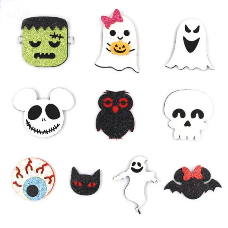 20pcs/lot Kawaii Glitter Halloween Series Patch Creative Halloween Appliques Accessories Halloween Headdress Decoration Material