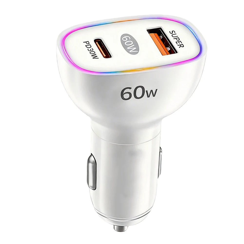 USB-A Quick Charge Black 60W Dual PD Charger PD30W USB-A Port 60W Total Output RGB Ambient Light PC ABS Material