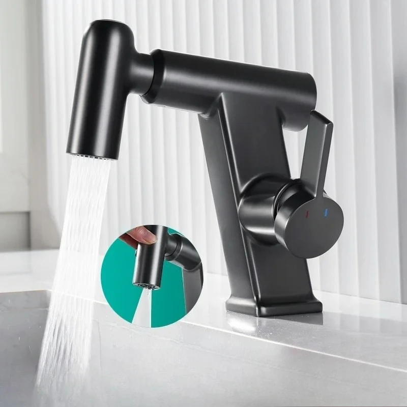 

Luxury Solid Brass Brushed Gunmetal Bathroom Sink Faucet - Under-Mount Design, Cold Hot Water, Vanity Faucet
